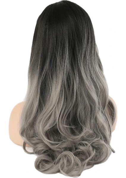 Kahküllü Uzun Dalgalı Fiber Sentetik Peruk - Siyah Gri Ombreli indirimleri