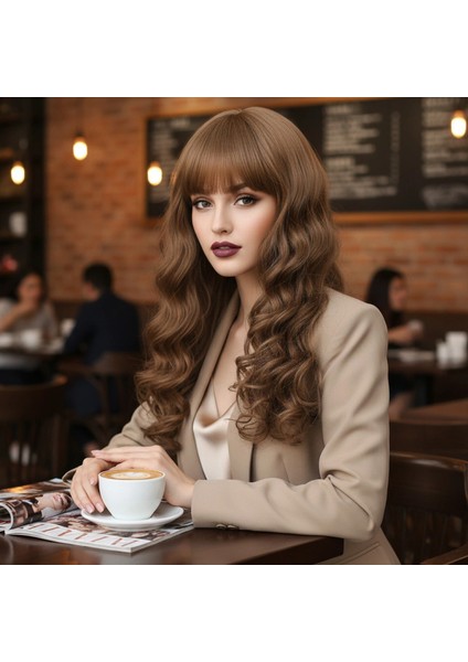 Dalgalı Perçemli Uzun Fiber Sentetik Peruk - Bebek Kumralı