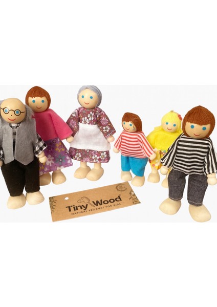 Ahşap Kukla Aile Seti 6'lı – Montessori Eğitim Oyuncağı, Oyun Evi Figürleri fiyatları
