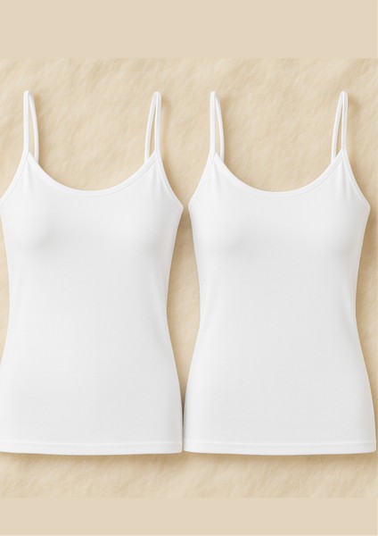 Kadın Giyim Ip Askılı Modal & Pamuklu 2 Adet Beyaz Atlet LL.K66.O002.001