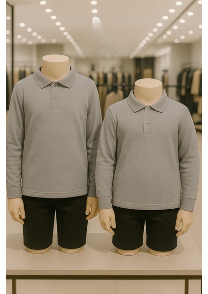 %100 Pamuk 2 Adet Uzun Kollu Polo Yaka Tişört LL.DIC.IN1.002