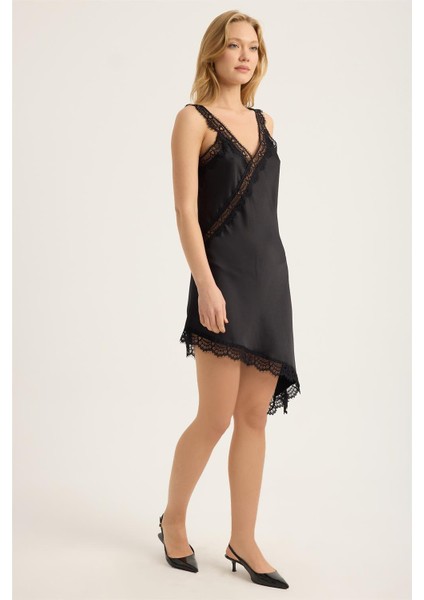 Saten Dantel Kalın Askı Elbise modelleri