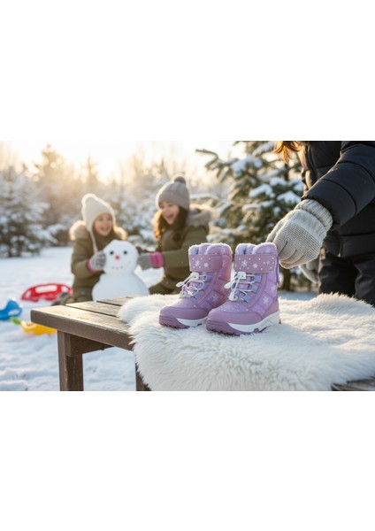 Su Dayanıklı Kaymaz Taban Içi Kürklü Işıklı Kız Çocuk Bebe Kar Botu