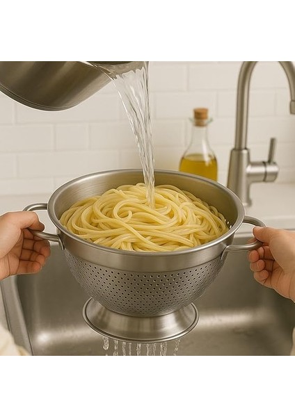 304 Paslanmaz Çelik Süzgeç - Kulplu & Ayaklı Tasarım | Makarna, Sebze ve Meyve Yıkama Kabı - Delikli, Bulaşık Makinesine Uygun fırsatları