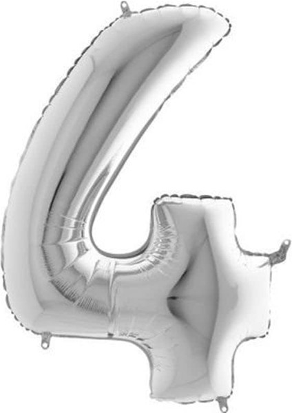Vitrini 4 Rakamlı 16 Inç Gümüş Renk Folyo Balon 36 cm (Gümüş)