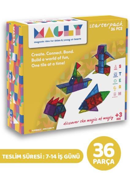 Manyetik Yapı Blokları – Çocuklar Için Renkli 3 Boyutlu 36 Parça Manyetik Karo Oyun Seti