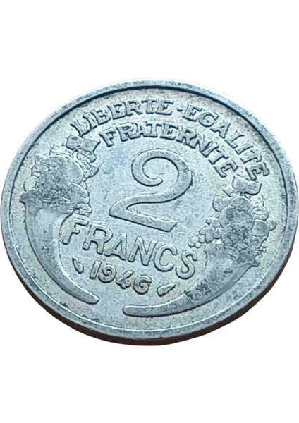 1946 Fransa 2 Frank Madeni Koleksiyon Para Lotu.