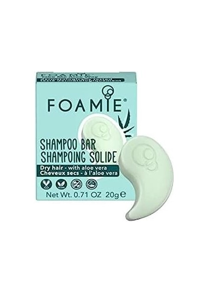 Foamie Kuru Saçlar Için Sağlam Şampuan, Aloe Vera ve Badem Yağı, Seyahat FORMATINDA,%100 Vegan, Plastik ve Sülfat Içermez, 20 G