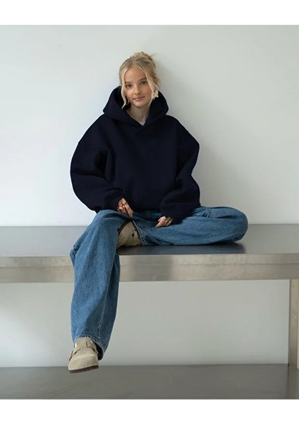 Kadın Rahat Oversize 3 Iplik Pamuklu Şardonlu Kanguru Cep Kapşonlu Sweatshirt fiyatları
