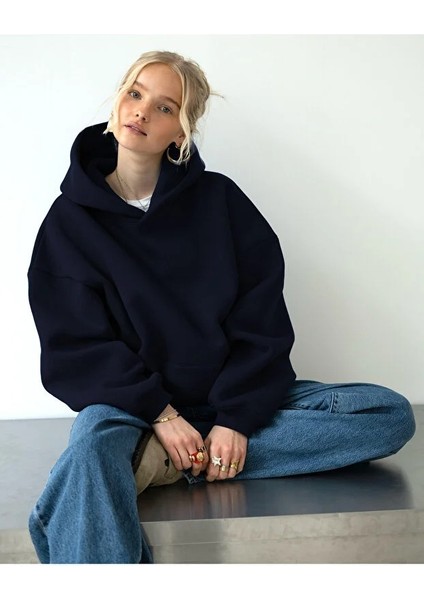 Kadın Rahat Oversize 3 Iplik Pamuklu Şardonlu Kanguru Cep Kapşonlu Sweatshirt modelleri