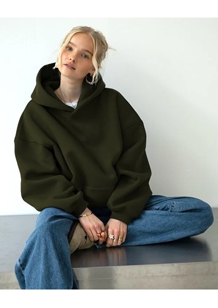 Kadın Rahat Oversize 3 Iplik Pamuklu Şardonlu Kanguru Cep Kapşonlu Sweatshirt modelleri