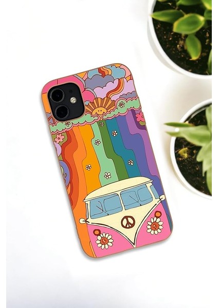 Sevimli Karavan Desenli Premium Silikonlu Somon Lansman Telefon Kılıfı iPhone 11 ile Uyumlu Pembe