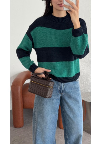 Kalın Çizgili Yeşil Kazak modelleri