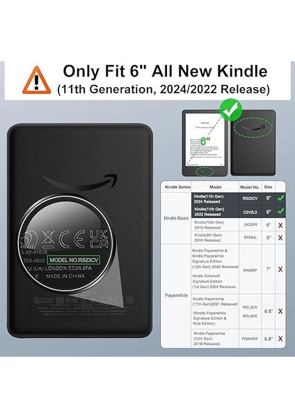 Case Fits 6" All-New Kindle (11TH GENERATION-2024/2022 Release)& International Version, Lightweight Shell Cover With Auto Wake/sleep For Kindle 2024/2022 11TH Gen E-Reader, Black fiyatları