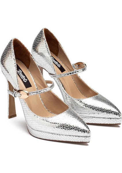 Kadın Yüksek Topuklu Yılan Desenli Tokalı Platform 6000