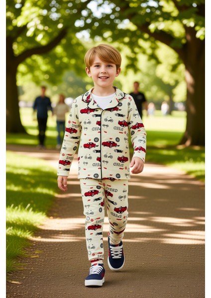 Erkek Çocuk Baskılı Uzun Kollu Pijama Takımı Konforlu Geceler Için Ideal Seçim Kaliteli Şık