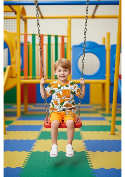 Erkek Çocuk Dinozor Temalı Çizgi Roman Baskılı Kısa Kollu Üst ve Şort Takımı Kaliteli Şık Rahat modelleri