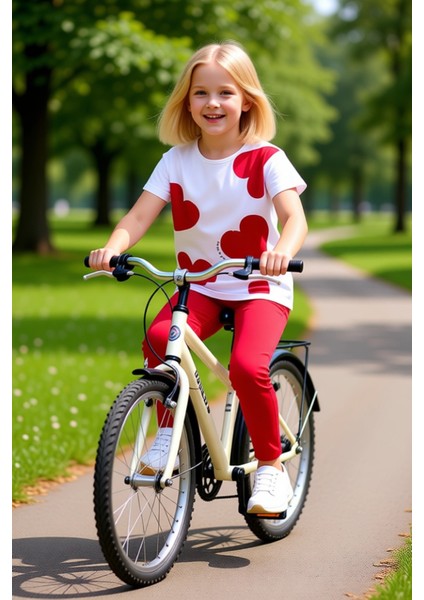 Kız Çocuk Pamuklu Kalp Baskılı Bisiklet Yaka T Shirt ve Tayt Takımı Kaliteli Şık Rahat fiyatları