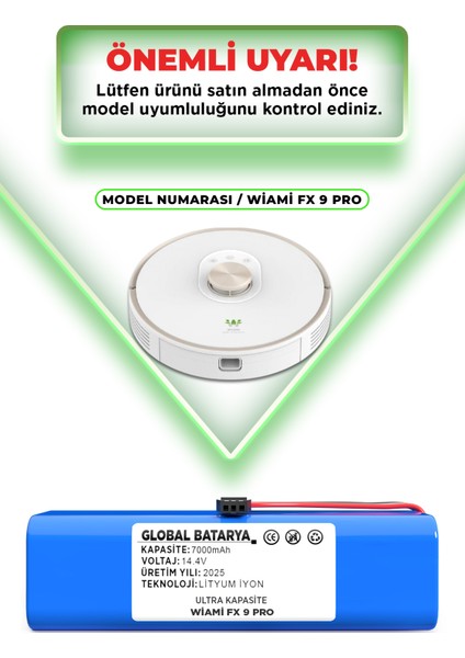 Wiami Fx9 Pro Uyumlu Akıllı Robot Süpürge Batarysaı 14.4V 7000MAH Li-Ion Pil (Ultra Kapasite) indirimleri