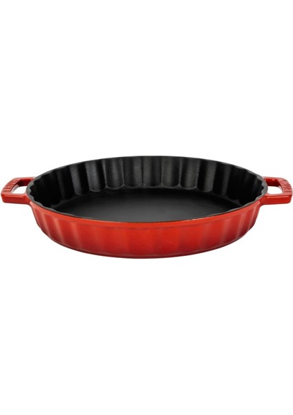 Döküm Yuvarlak Rosto ve Fırın Tepsisi Döküm Demir Yekpare Çift Kulplu ÇAP(Ø)30CM. Kırmızı