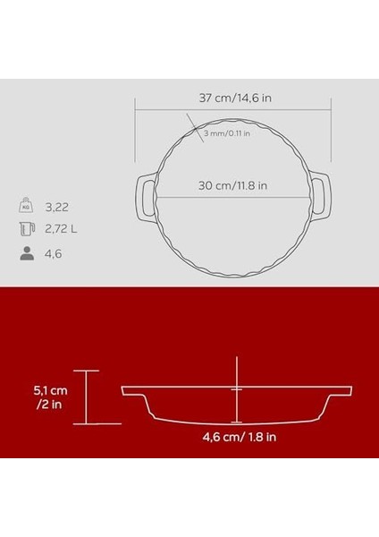 Döküm Yuvarlak Rosto ve Fırın Tepsisi Döküm Demir Yekpare Çift Kulplu ÇAP(Ø)30CM. Kırmızı modelleri