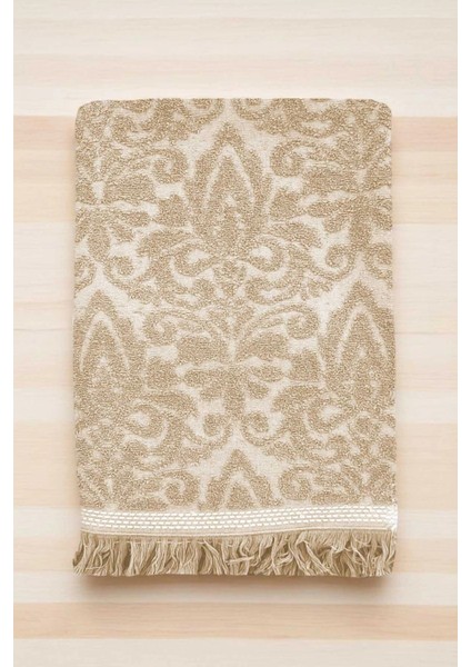 2 Parça Jakarlı Banyo Havlu Takımı &AMP;#37;100 Pamuklu 90X150 cm Arden Bej fiyatları