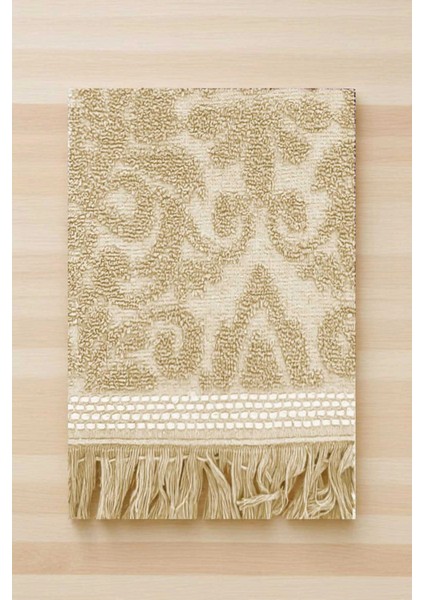 2 Parça Jakarlı Banyo Havlu Takımı &AMP;#37;100 Pamuklu 90X150 cm Arden Bej modelleri