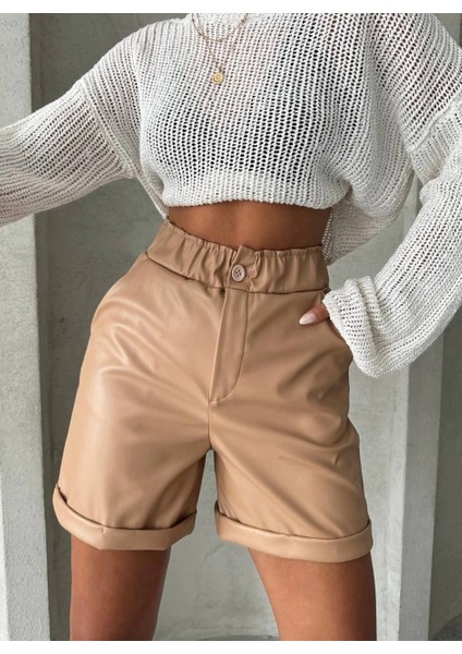 Beli Lastikli Duble Paça Deri Şort Bej W24755 fırsatları