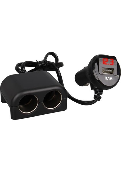 1641 12-24V Tek USB Girişli 120W 80CM Kablolu Dijital Voltaj Ekranlı 2'li Araç Çakmak Çoklayıcı fiyatları