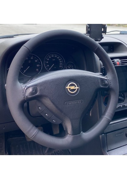 Dikişli Direksiyon Kılıfı Siyah Deri Noktalı Deri Siyah Dikişli Opel Astra Için