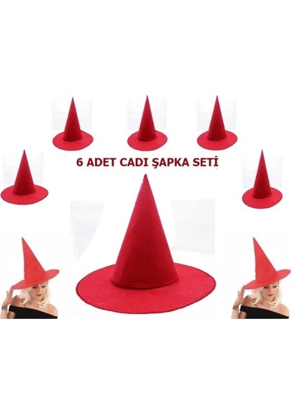 Kırmızı Keçe Cadı Şapkası Yetişkin-Çocuk Uyumlu