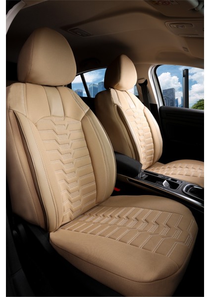Chevrolet Lacetti Deri Detaylı Oto Koltuk Kılıfı Ön Arka Takım Platinium Seri Bej Scr