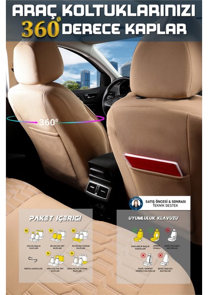 Chevrolet Lacetti Deri Detaylı Oto Koltuk Kılıfı Ön Arka Takım Platinium Seri Bej Scr