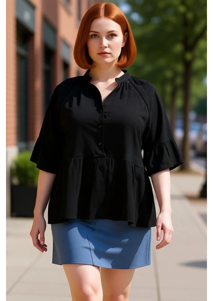 Kadın V Yaka Kısa Kol Peplum Dokuma Gömlek Rahat ve Şık Günlük Stil Kaliteli Şık Rahat Modern