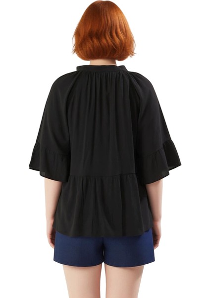 Kadın V Yaka Kısa Kol Peplum Dokuma Gömlek Rahat ve Şık Günlük Stil Kaliteli Şık Rahat Modern fırsatları