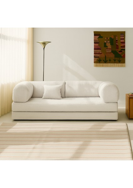 Mininest Modern Fitilli Kadife Kanepe| Yatak Olabilen, Dayanıklı 50 Dns Sünger, Yıkanabilir Kılıf