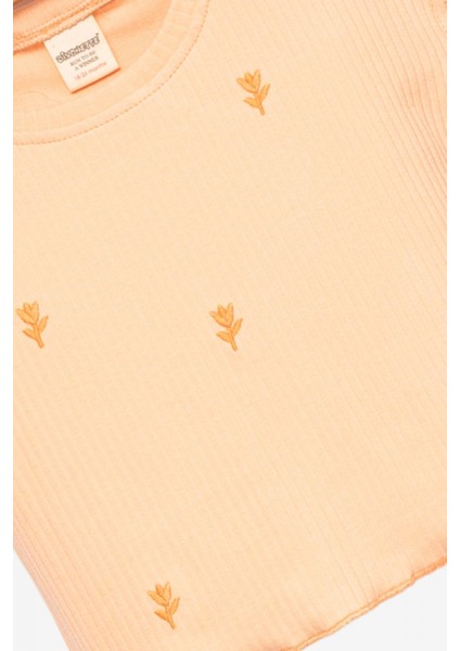 Kız Bebek Takım Somon %100 Pamuk Kısa Kollu Fırfırlı Bluz Şortlu Çiçek Nakışlı Alt Üst Takım fiyatları