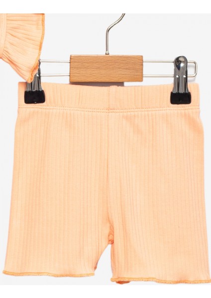 Kız Bebek Takım Somon %100 Pamuk Kısa Kollu Fırfırlı Bluz Şortlu Çiçek Nakışlı Alt Üst Takım modelleri