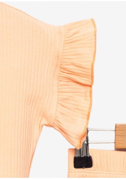 Kız Bebek Takım Somon %100 Pamuk Kısa Kollu Fırfırlı Bluz Şortlu Çiçek Nakışlı Alt Üst Takım fırsatları