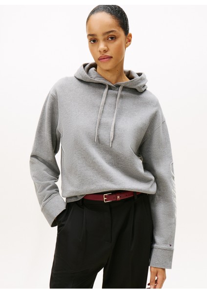 Kapüşon Yaka Baskılı Gri Kadın Sweatshırt WW0WW46127P61 fiyatları