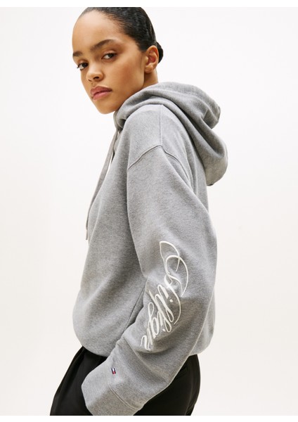 Kapüşon Yaka Baskılı Gri Kadın Sweatshırt WW0WW46127P61 modelleri