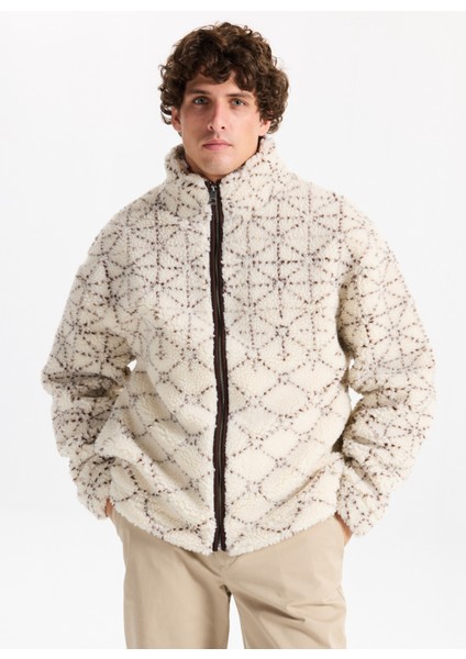 Dik Yaka Ekru Erkek Sweatshırt M5BL22K9GV2-P1UC Soldier Erkek Cek