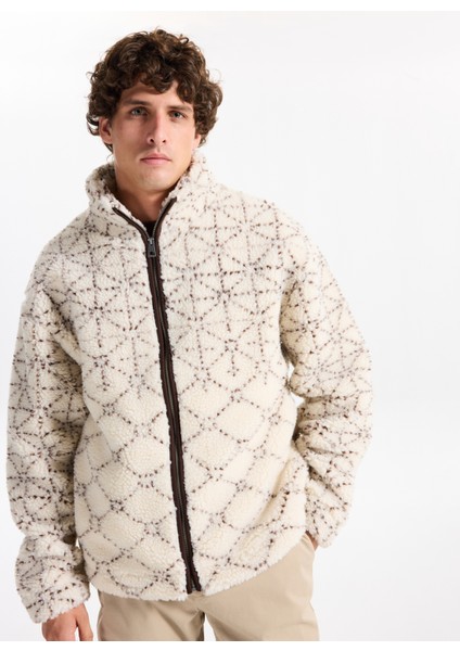 Dik Yaka Ekru Erkek Sweatshırt M5BL22K9GV2-P1UC Soldier Erkek Cek modelleri