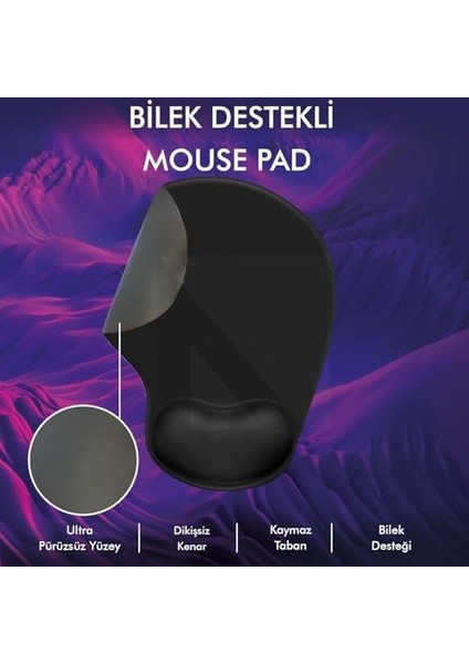 - Bilek Destekli Mouse Pad | Konforlu, Kaymaz Taban, Ergonomik, Yumuşak, Ev,ofis (Siyah) fiyatları