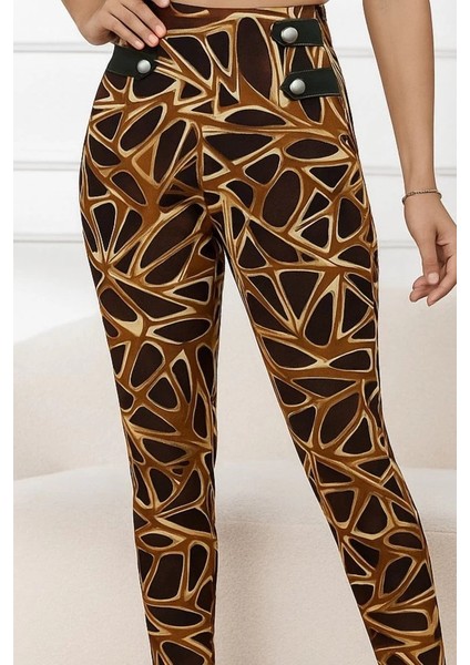 Kadın Yüksek Bel Kaz Ayağı Desenli Yan Şerit Düğme Detaylı Dalgıç Pantolon fiyatları