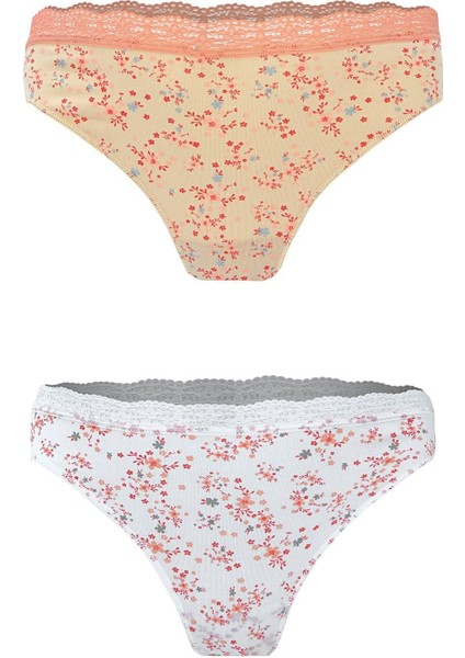2'li Cotton Yumuşak Baskılı Külot Seti- Ekru-Ten-S