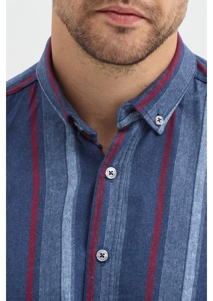 Erkek Dikine Çizgili Melanj Button Down Regular Fit Pamuk Polyester Gömlek indirimleri