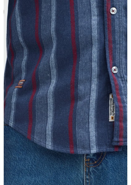 Erkek Dikine Çizgili Melanj Button Down Regular Fit Pamuk Polyester Gömlek