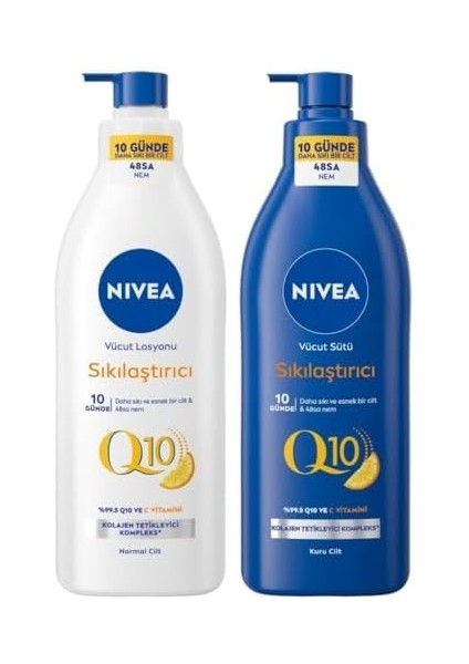 Nivea Q10 Sıkılaştırıcı Vücut Bakım Sütü Kuru Cilt 400ML ve Vücut Losyonu Normal Cilt 400ML, C Vitam