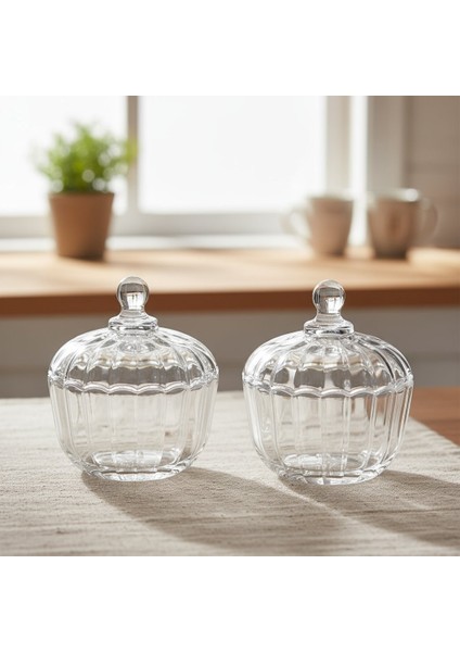 Liva 2'li Kapaklı Cam Şekerlik Seti 10 x 9 cm